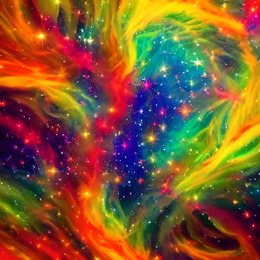 A swirling of stars with many different colors